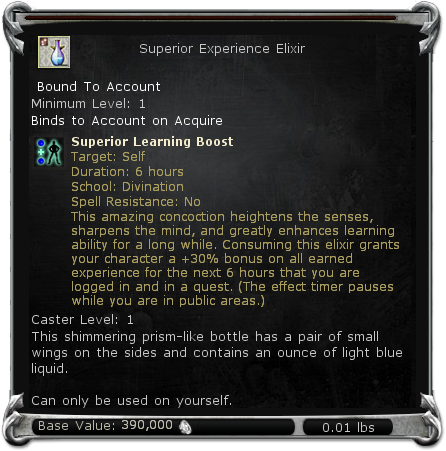 Superior Experience Elixir item DDO