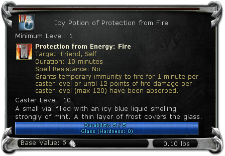 Icy Potion of Protection from Fire item DDO
