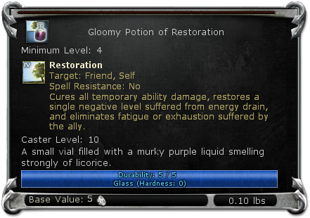 Gloomy Potion of Restoration item DDO