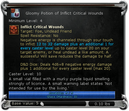 Gloomy Potion of Inflict Critical Wounds item DDO