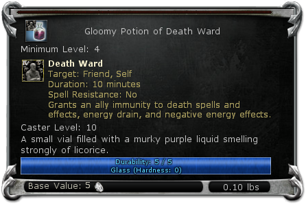 Gloomy Potion of Deathward item DDO