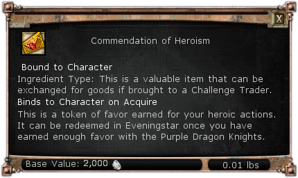 Commendation of Heroism item DDO